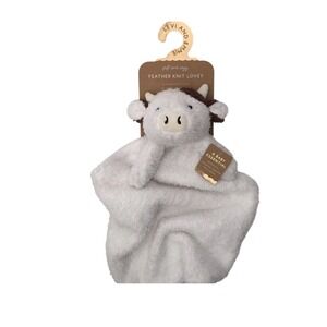 New Levi & Emmie Baby Cow Lovey Plush Feather Knit Farm Comfort Security Blanket